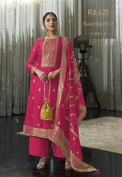 Pink Colour Ethnic Zari Work Adorable Dress