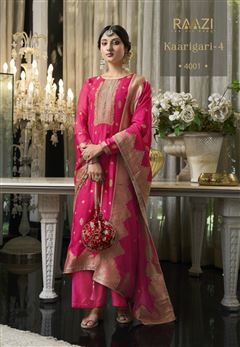 Pink Colour Ethnic Zari Work Adorable Dress