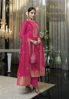 Pink Colour Ethnic Zari Work Adorable Dress