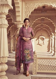 Purple Colour Salwaar Kameez with Gold Work