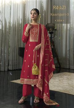Red Colour Ethnic Zari Work Adorable Dress