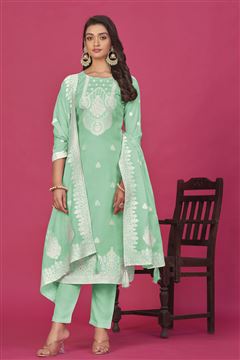 Sea Green Colour Ethnic Organic Fabric Dress